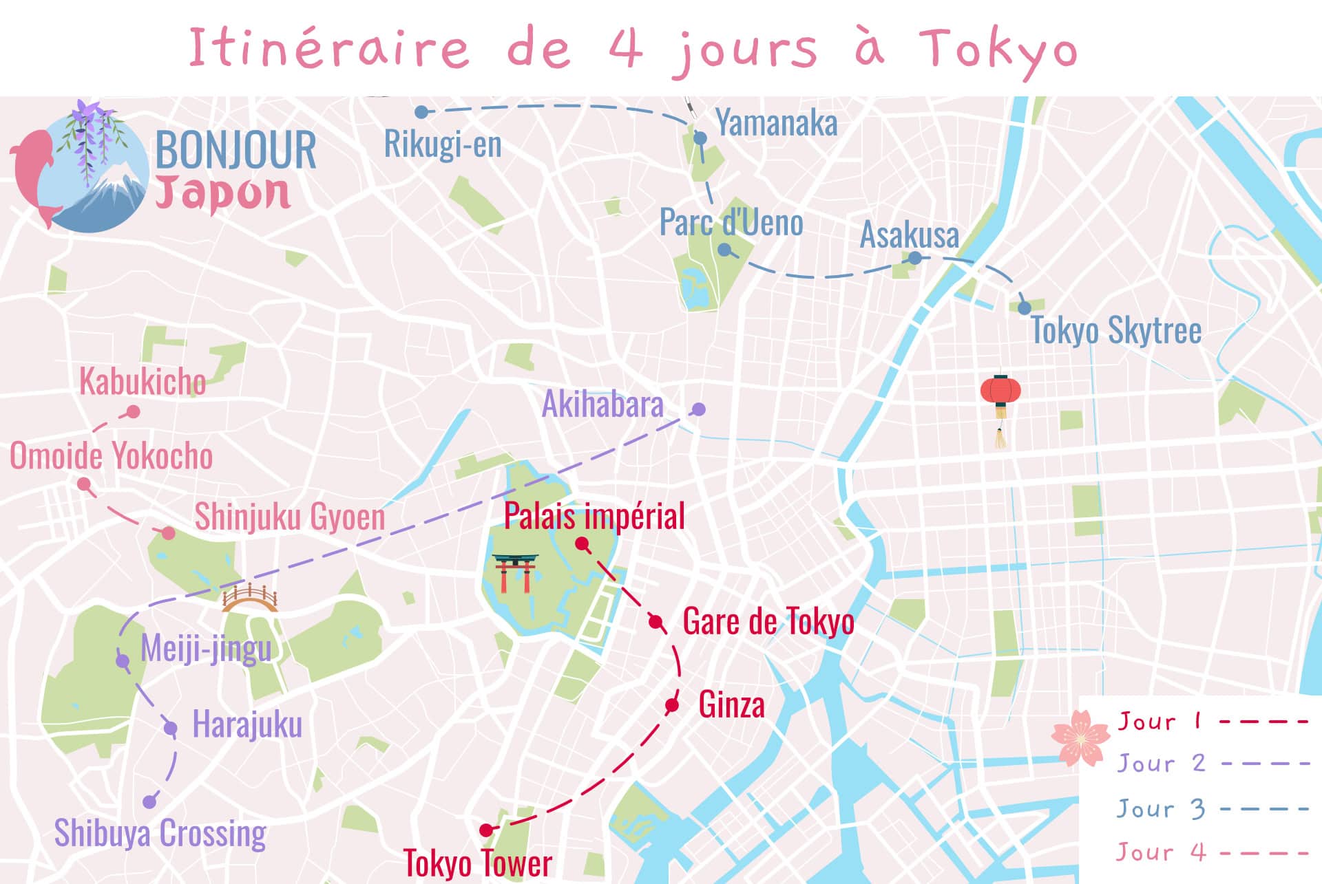 visiter tokyo en 4 jours carte visiter tokyo en 4 jours carte